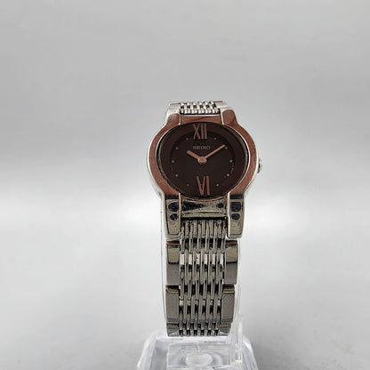VTG Seiko Watch Women 20mm Black Dial Silver Tone Round 1N00-0HM0 New Battery