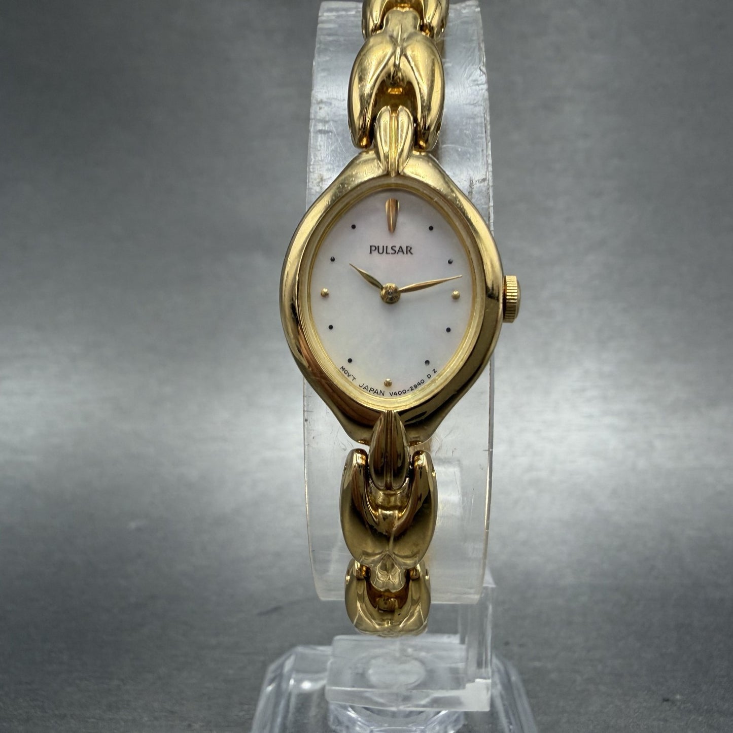 Seiko Pulsar Watch Women 16mm MOP Dial Gold Tone Oval V4005850 New Battery5