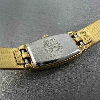 Seiko Watch Women 13mm Champagne Dial Gold Tone Rectangle 2E206461 New Battery9