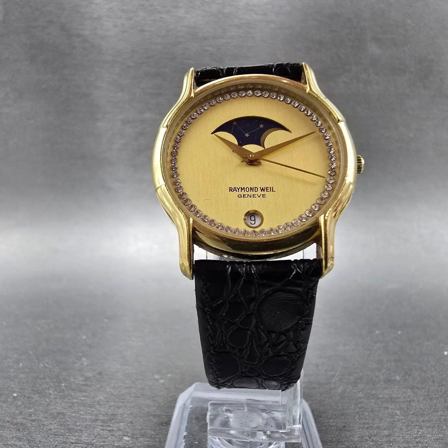Raymond Weil Moon Phase Watch Men 30mm Champagne Dial Gold Plated Date 4100 Runs5