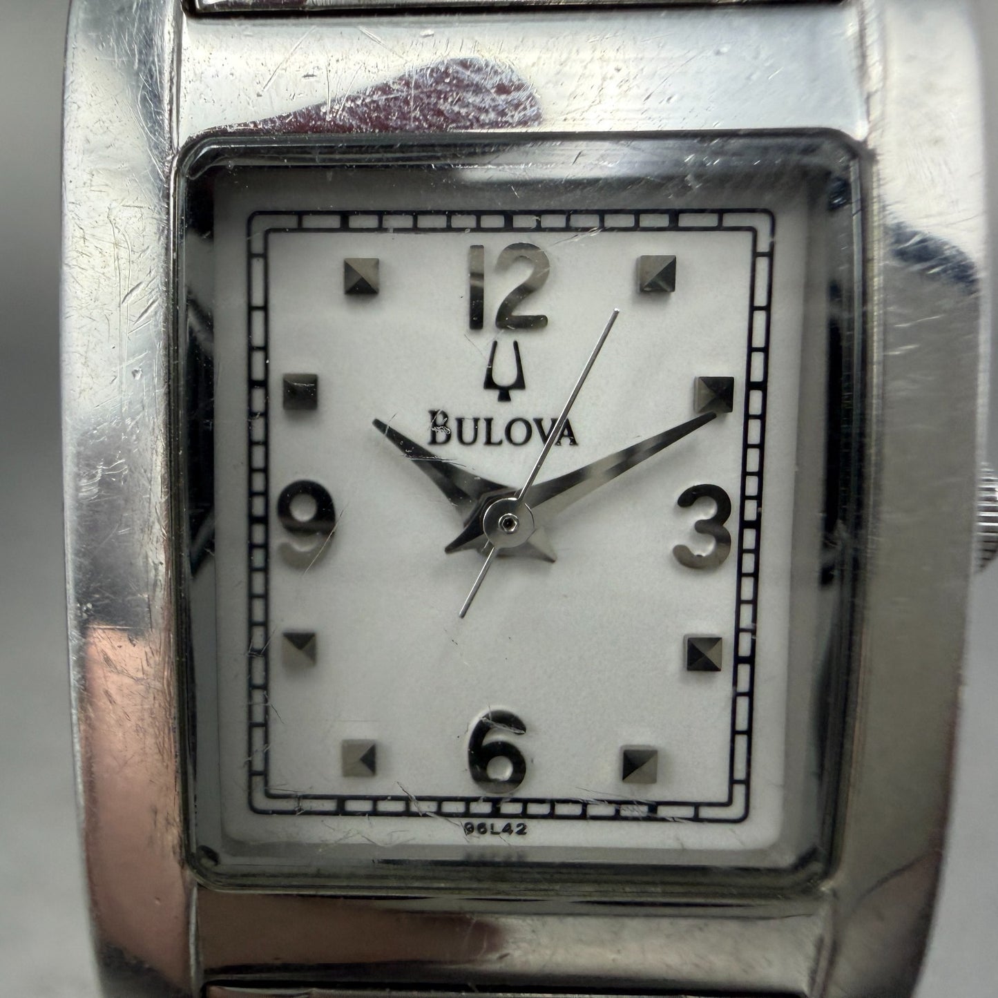 Bulova Tank Watch Women 21mm White Dial Silver Tone Rectangle 96L42 New Battery1
