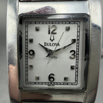 Bulova Tank Watch Women 21mm White Dial Silver Tone Rectangle 96L42 New Battery1