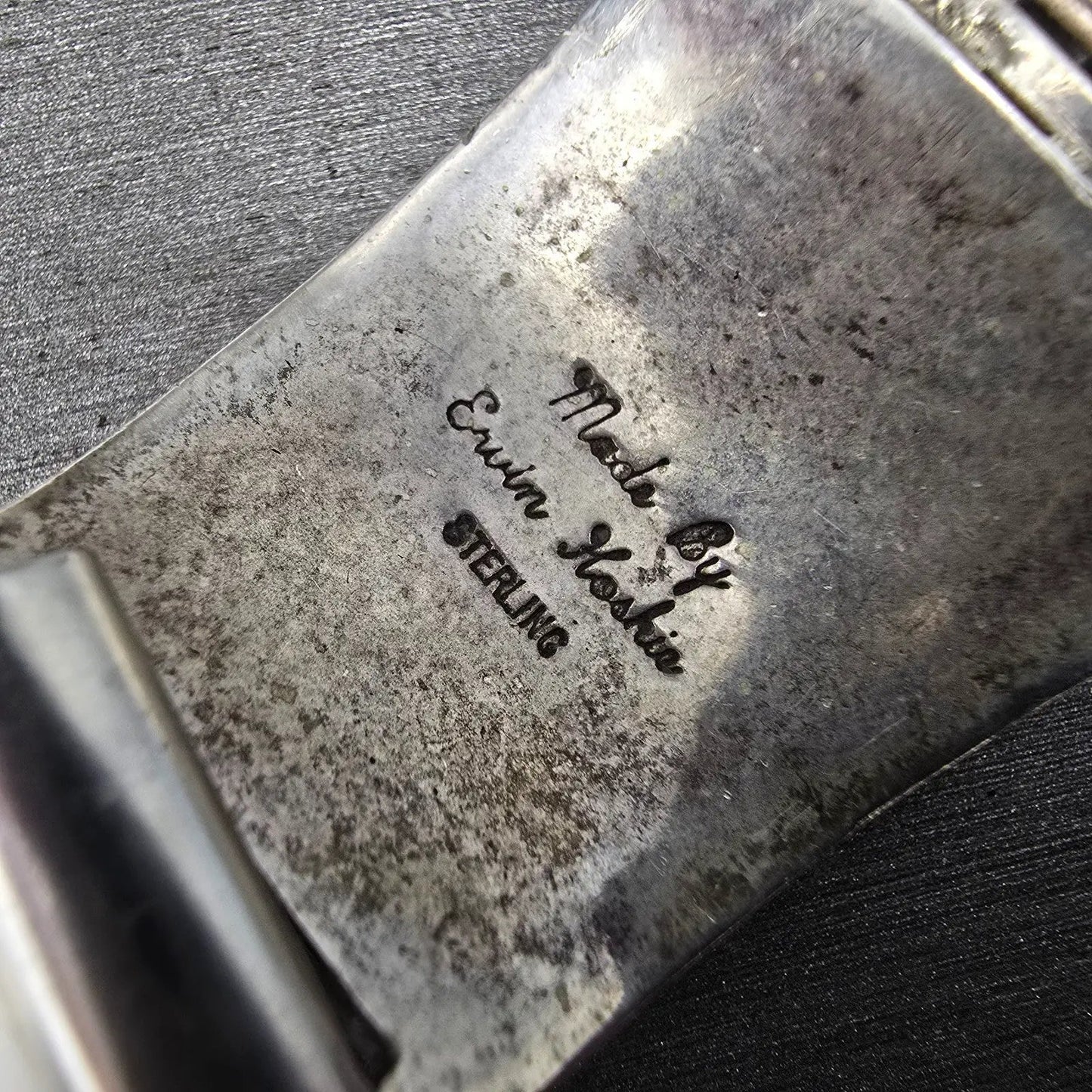 Navajo Sterling Silver Watch Band Tips 17mm Lizard Design Stretch Band VTG11