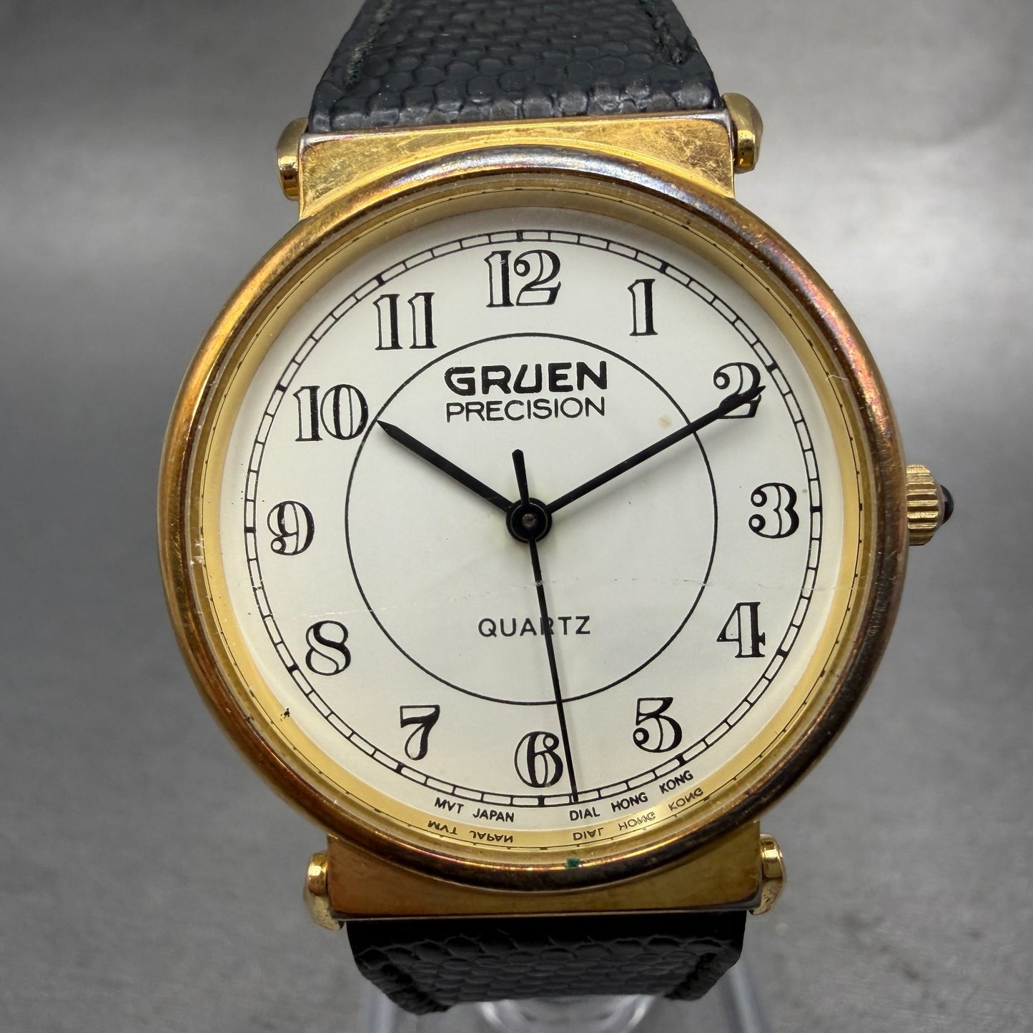 Gruen Precision Watch Men 31mm White Dial Gold Tone Round  New Battery0