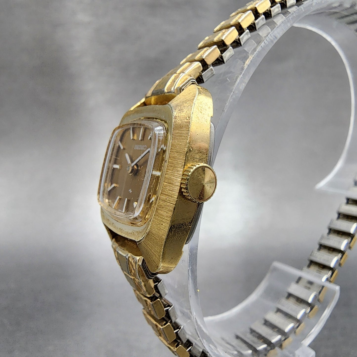 Seiko Watch Women 29mm Gold Dial Gold Tone Rectangle Manual Wind Runs 1134996