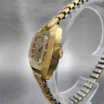 Seiko Watch Women 29mm Gold Dial Gold Tone Rectangle Manual Wind Runs 1134996