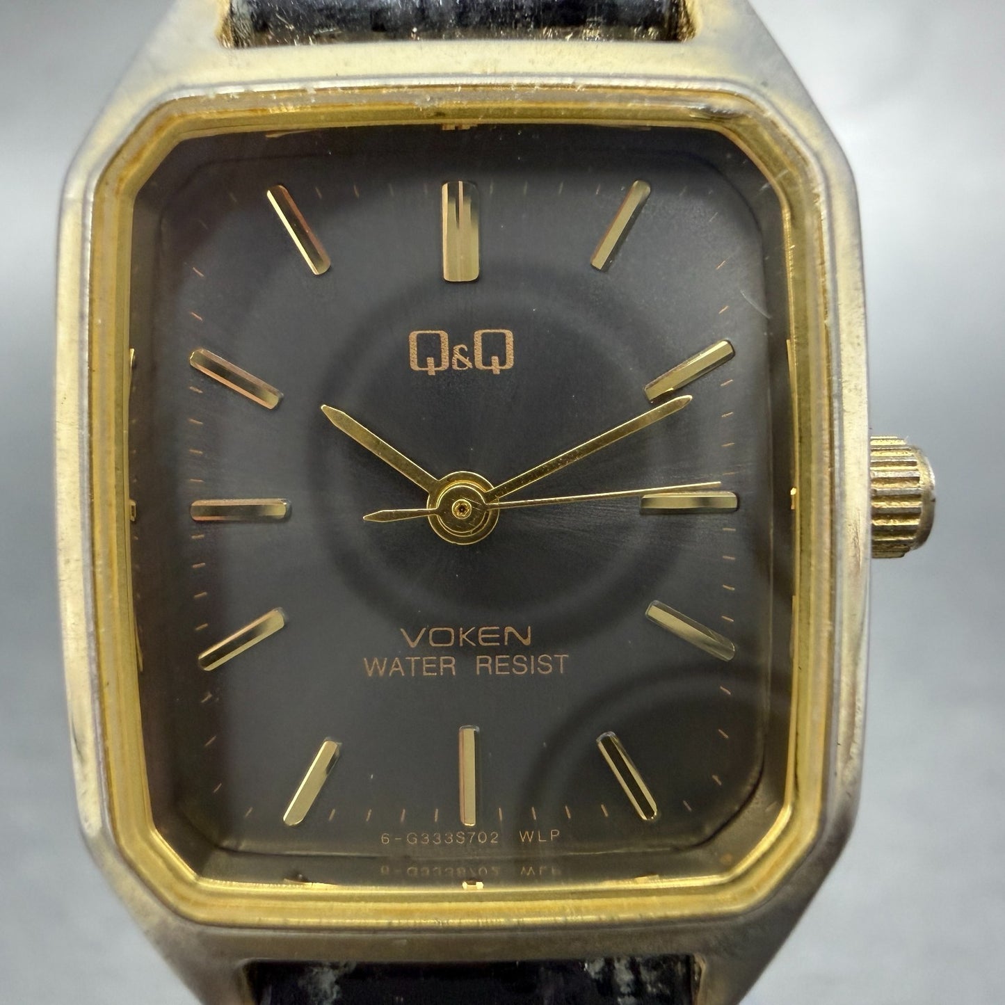 Citizen Q&Q tank Watch Women 21mm Gray Dial Gold Tone Rectangle New Battery1