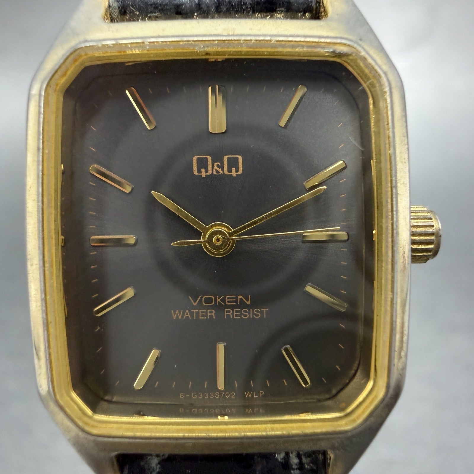 Citizen Q&Q tank Watch Women 21mm Gray Dial Gold Tone Rectangle New Battery1