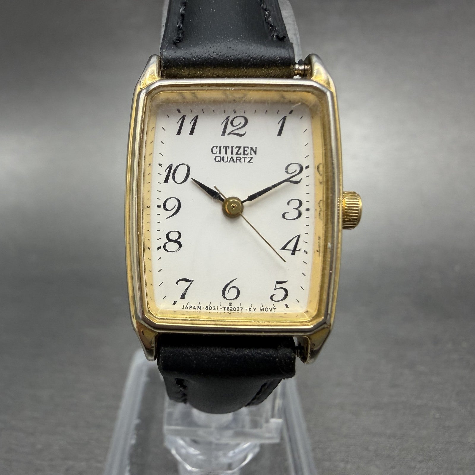 Citizen Tank Watch Women 20mm White Dial Gold Tone Rectangle 6031-T20999 New Bat0