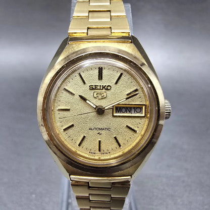 Seiko5 Automatic Watch Women 24mm Gold Dial Gold Tone Daydate 4206-0180 PARTS0