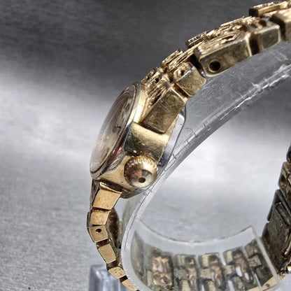 Seiko Watch Women 16mm Gold Dial Gold Nugget Round 11-0549 Manual Wind VTG JP2