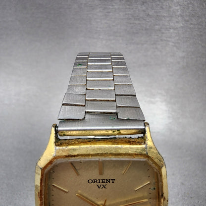 Orient VX Tank Watch Men 28mm Champange Dial Gold Tone Octagon READ!!!! New Batt4