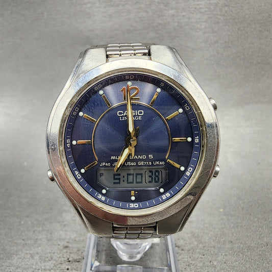 Casio Lineage LCWM200 Watch Men 38mm Blue Dial Steel Analog Digital Solar Works0