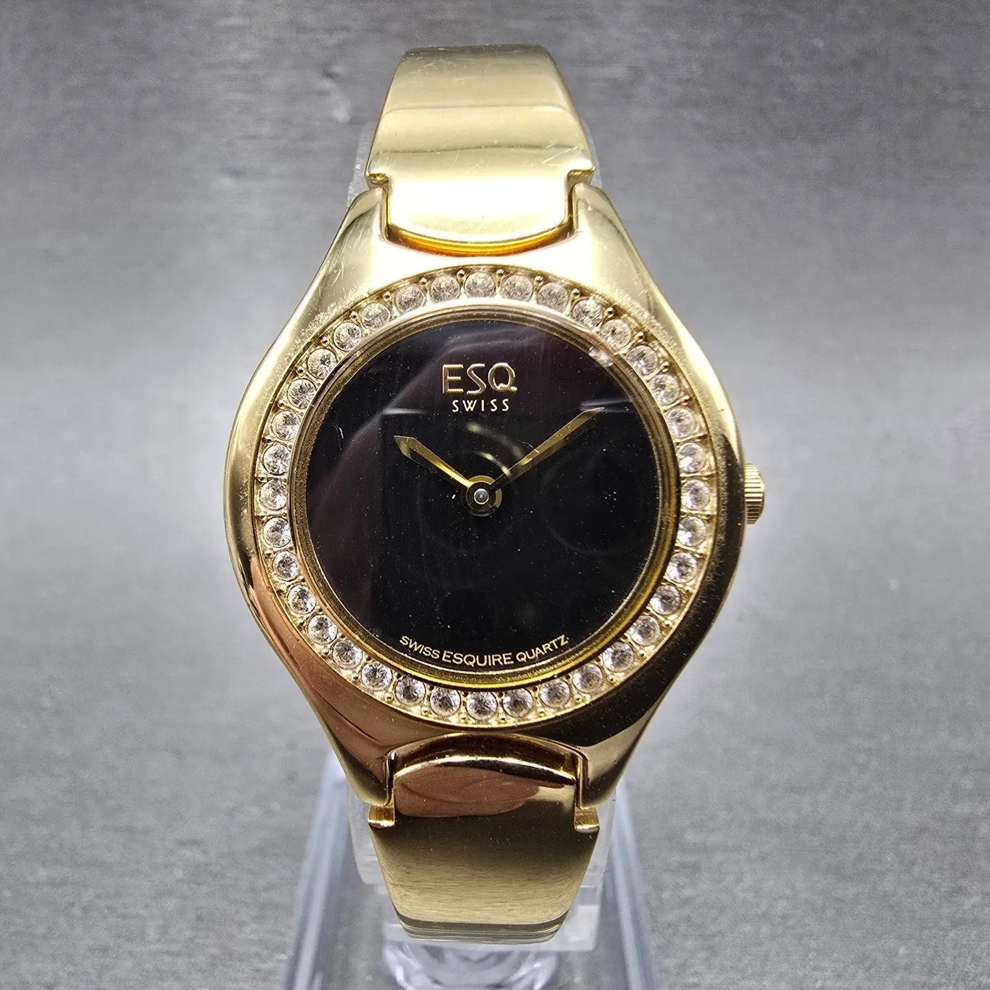 ESQ Watch Women 25mm Black Dial Gold Tone Round 100564 New Battery Crystals1
