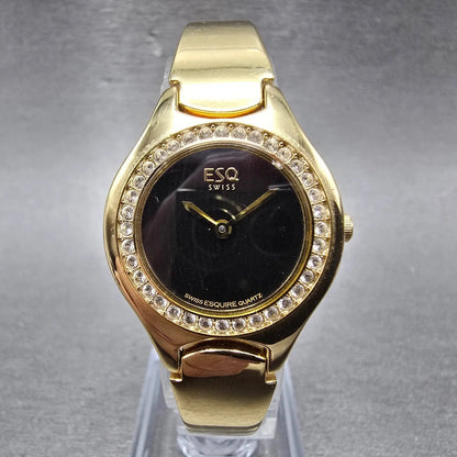 ESQ Watch Women 25mm Black Dial Gold Tone Round 100564 New Battery Crystals1