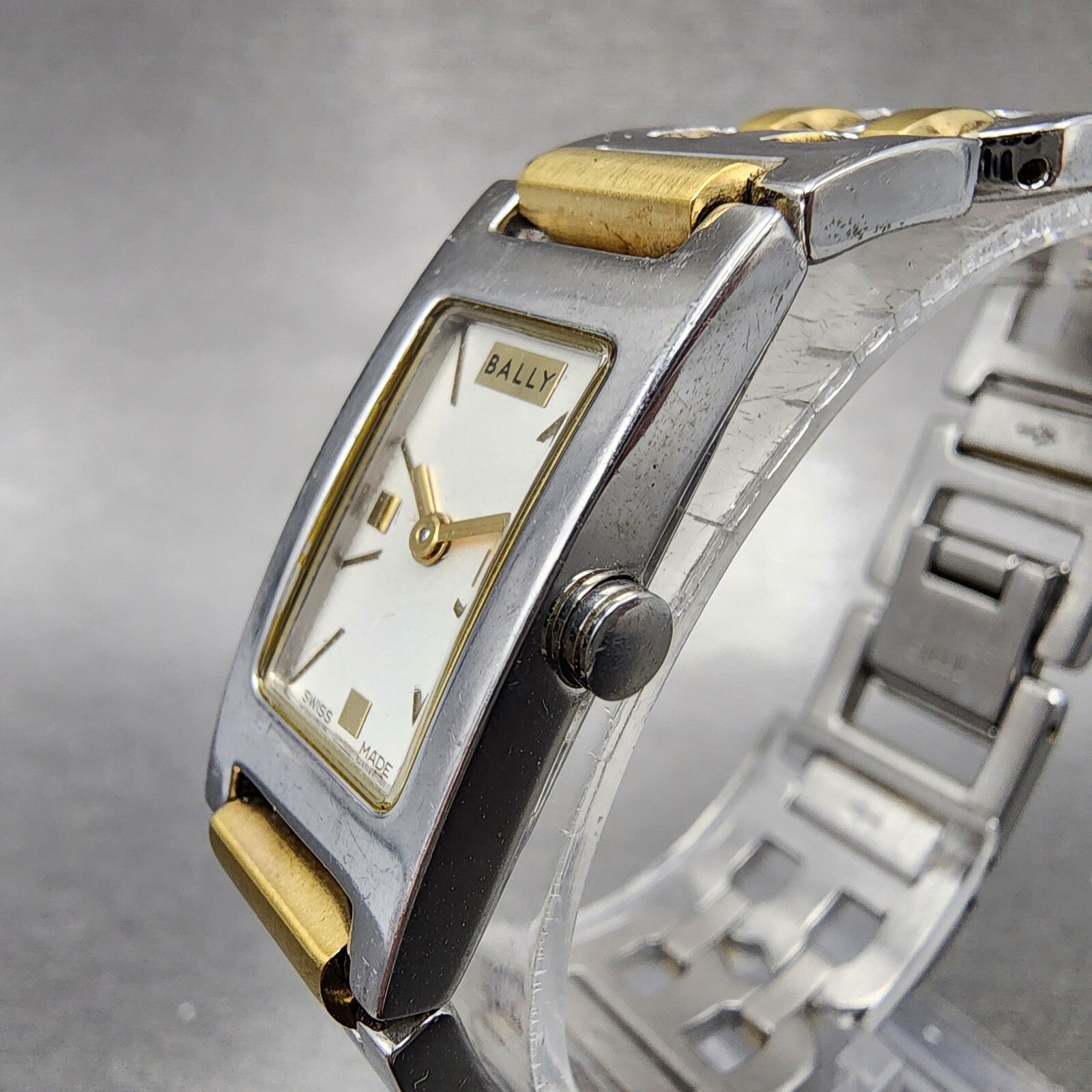 Bally Tank Watch Women 14mm White Dial Two Tone Rectangle A160A179 New Battery2