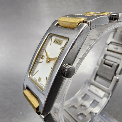 Bally Tank Watch Women 14mm White Dial Two Tone Rectangle A160A179 New Battery2