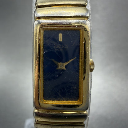 Seiko Tank Watch Women 13mm Blue Dial Gold Tone Rectangle 2E206759 New Battery1