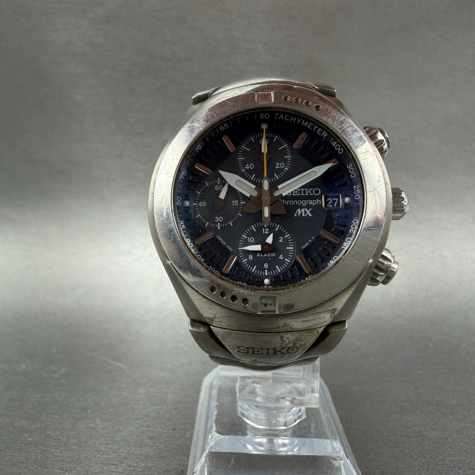 Seiko MX Chronograph Watch Men 40mm Black Dial Titanium Date 7T62-0A40 New Batt5