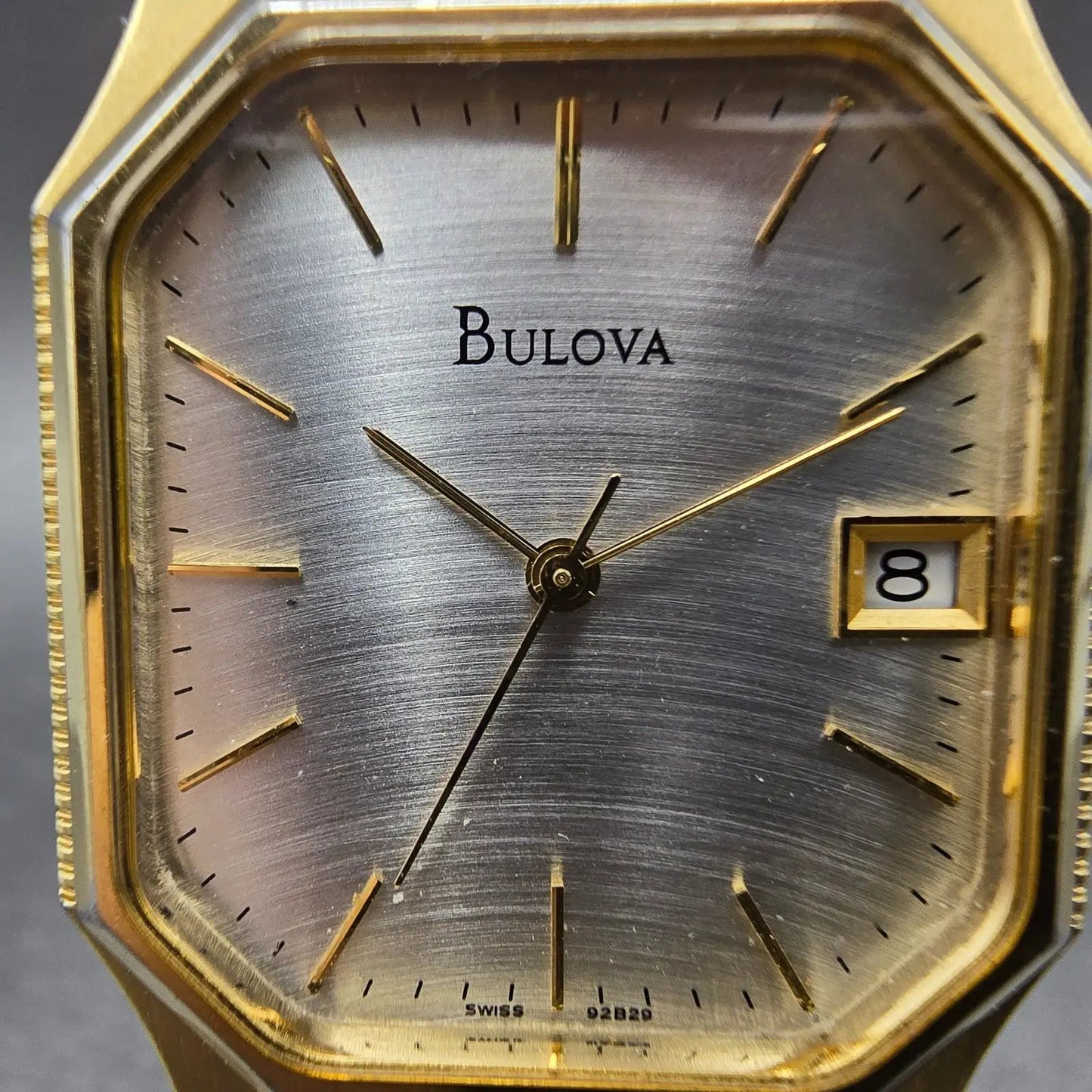 Bulova Tank Watch Men 29mm Silver Dial Gold Tone Date Octagon 92B29 PARTS VTG2