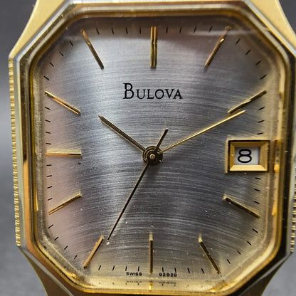 Bulova Tank Watch Men 29mm Silver Dial Gold Tone Date Octagon 92B29 PARTS VTG2