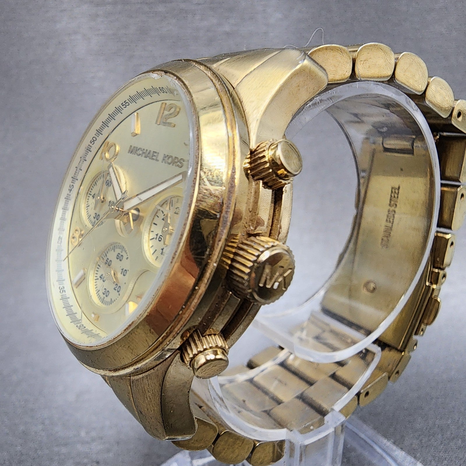 Michael Kors Runway Chronograph Watch Women 38mm Champagne Dial Gold Tone NewBat2