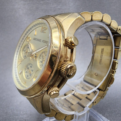 Michael Kors Runway Chronograph Watch Women 38mm Champagne Dial Gold Tone NewBat2