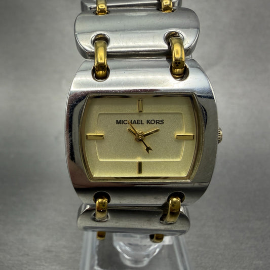 Michael kors Watch Women 25mm Champagne Dial Two Tone Rectangle MK-3082 New Batt0