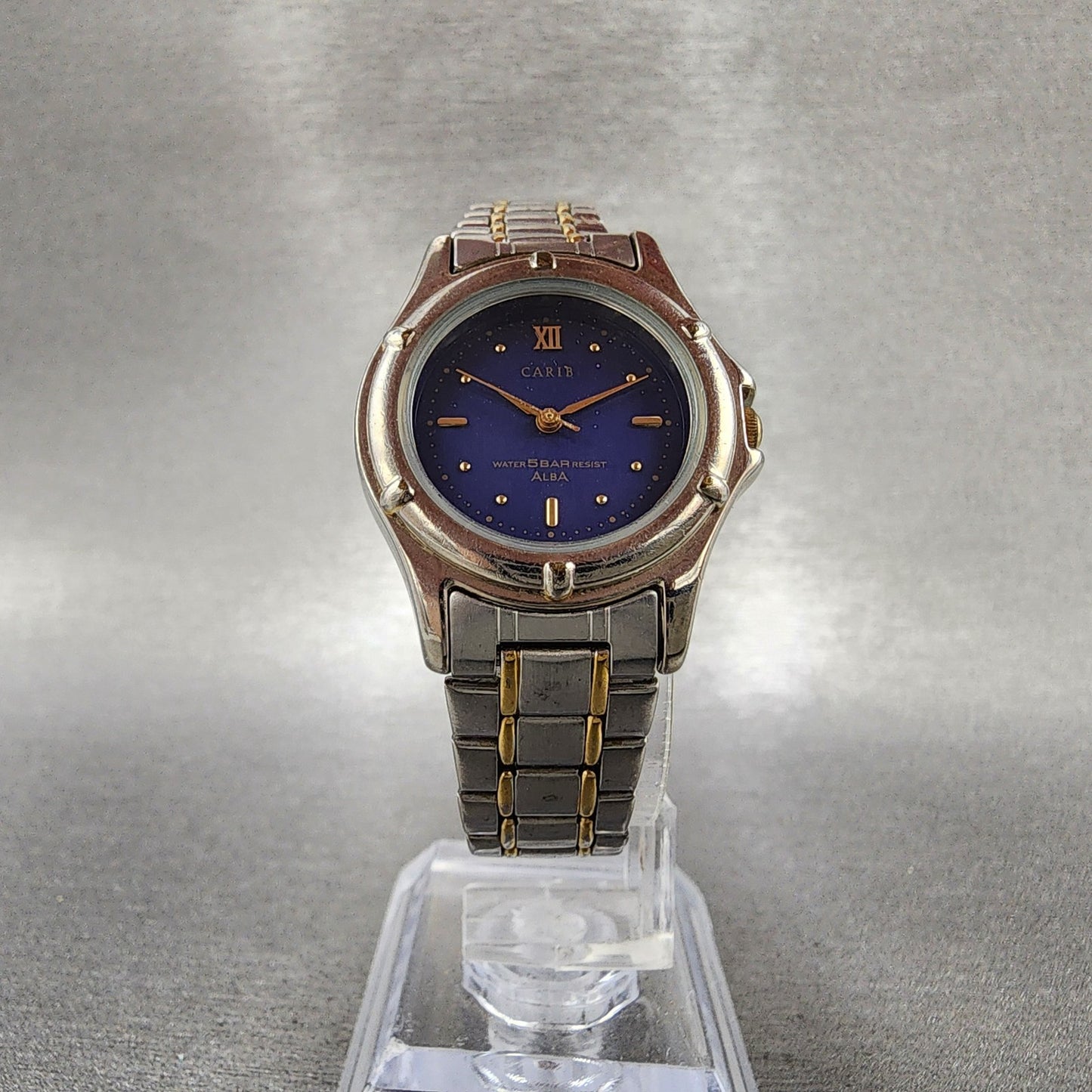 Seiko Alba Carib Watch Women 27mm Blue Dial Two Tone V7011l50 New Battery5