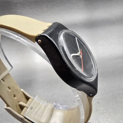 Swatch BLACK PEARL Watch Women 24mm Black Dial Black Tone Round LB114 New Batt3