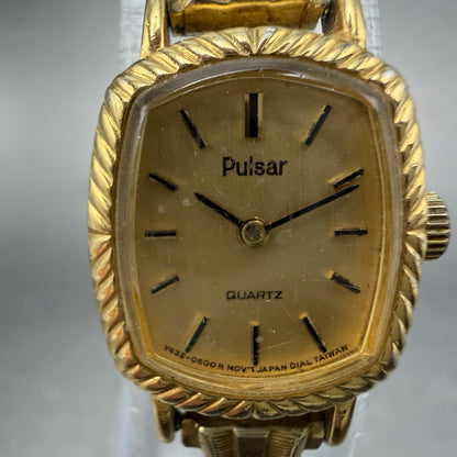 Pulsar Watch Women 16mm Gold Dial Gold Tone Rectangle Y432-5350 new battery1