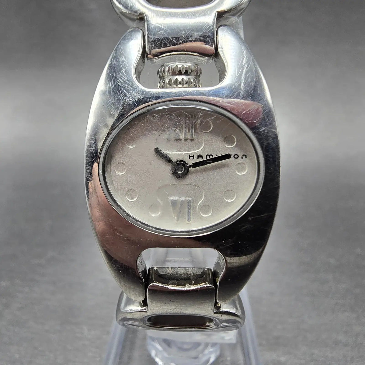 Hamilton Marylin Watch Women 21mm White Dial Steel Oval 6347 New Battery0