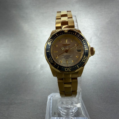 Invicta Pro Diver Watch Women 25mm Champagne Dial Gold Tone Date 14987 New Batt5