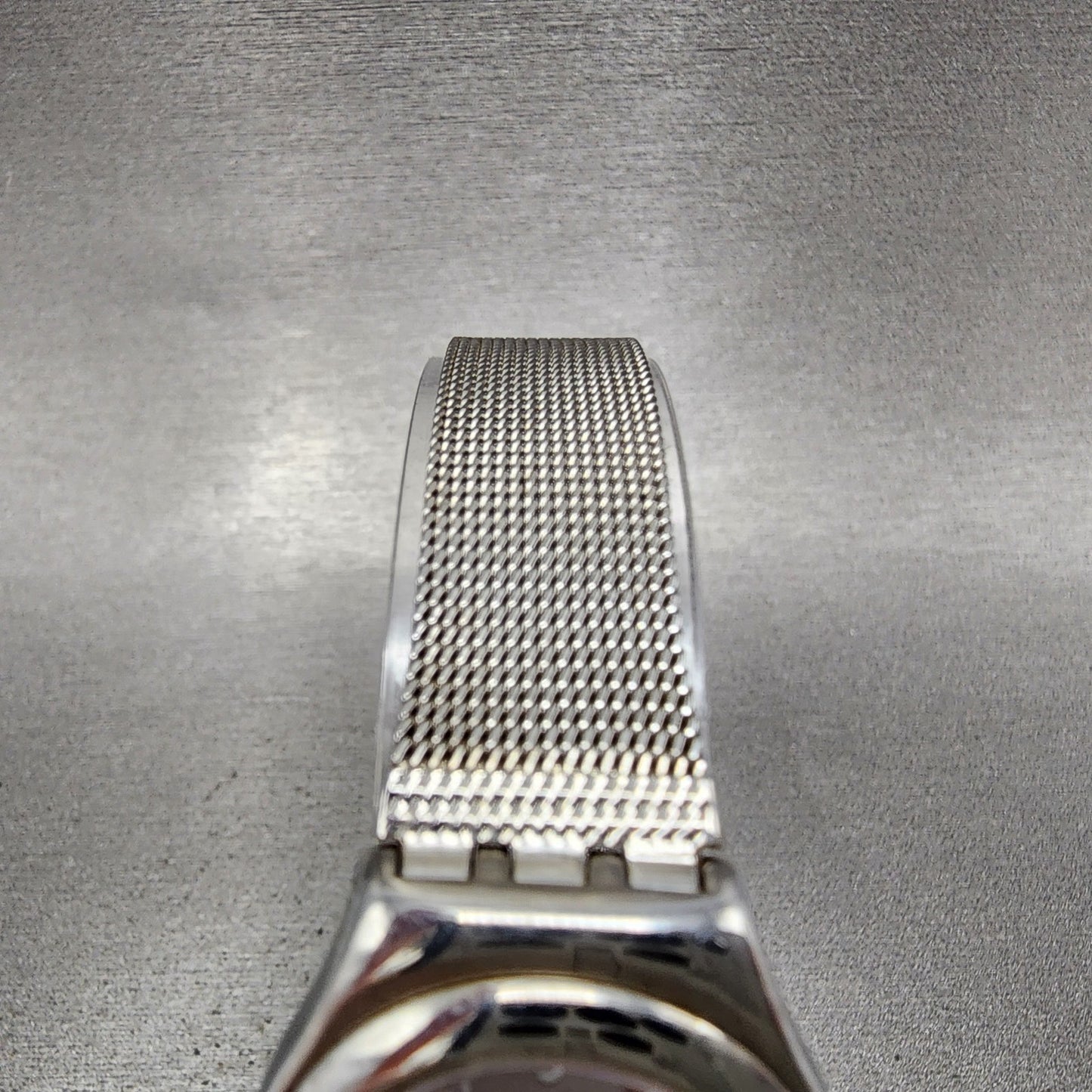 Swatch Irony Libertine Watch Women 24mm Silver Dial Steel Mesh Band New Battery
