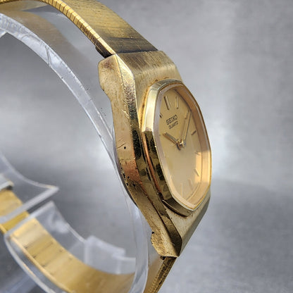 Seiko Watch Women 19mm Gold Dial Gold Tone Round 5420-5099 New Battery