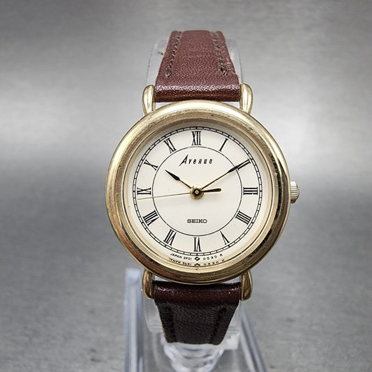 Seiko Avenue Watch Women 24mm White Dial Gold Tone Round 2P21-0B6A New Battery