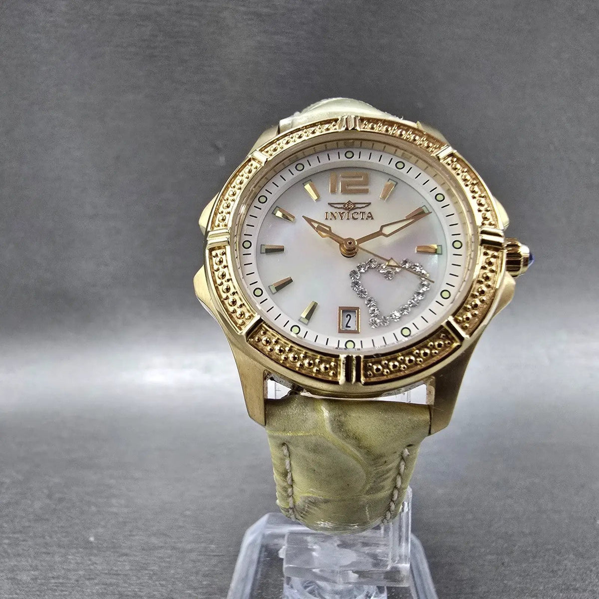 Invicta Wildflower Watch Women 30mm MOP Dial Gold Date Round Heart New Battery5