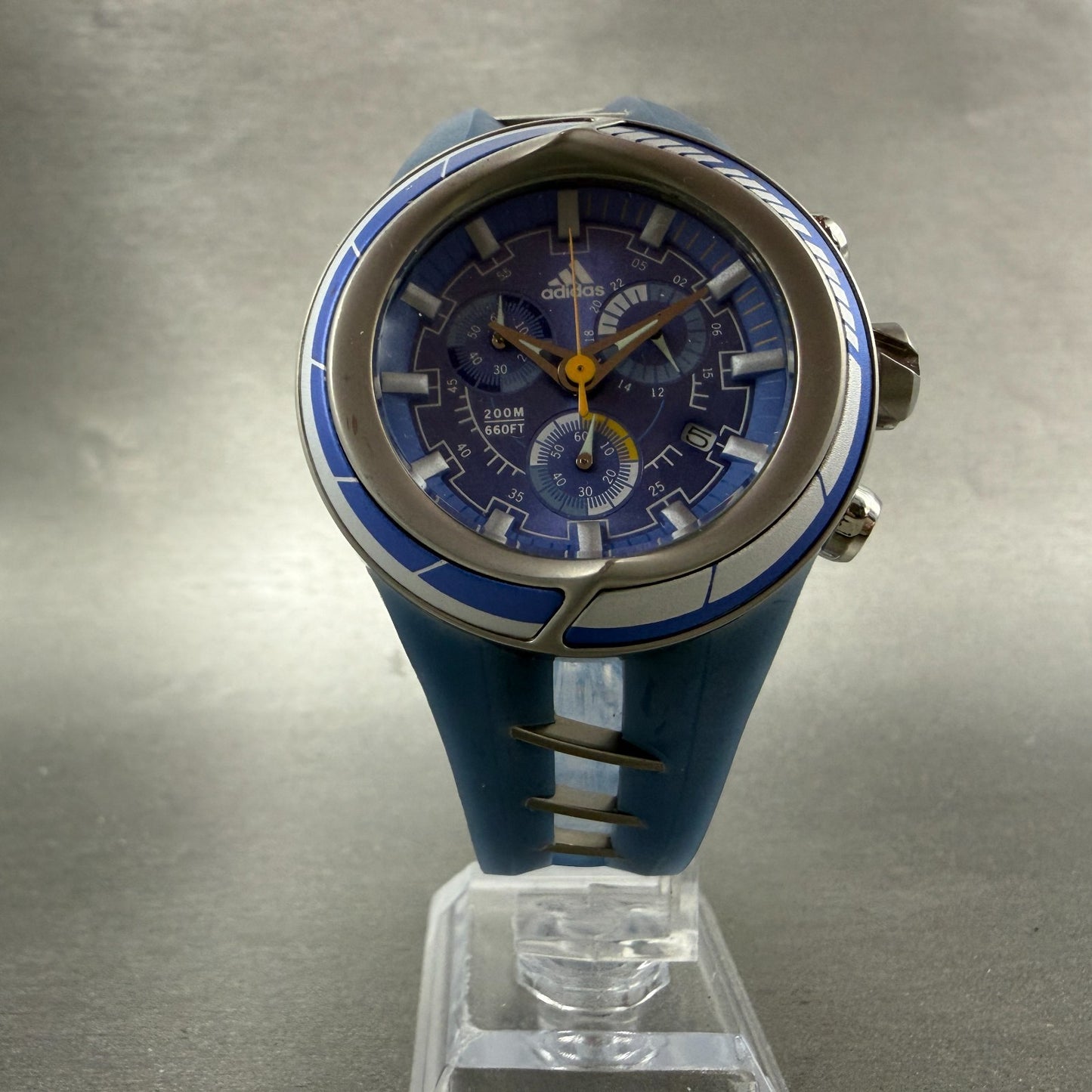 Adidas Adi-Star-Pro Chronograph Watch Men 42mm Blue Dial Steel Date Round Newbat5