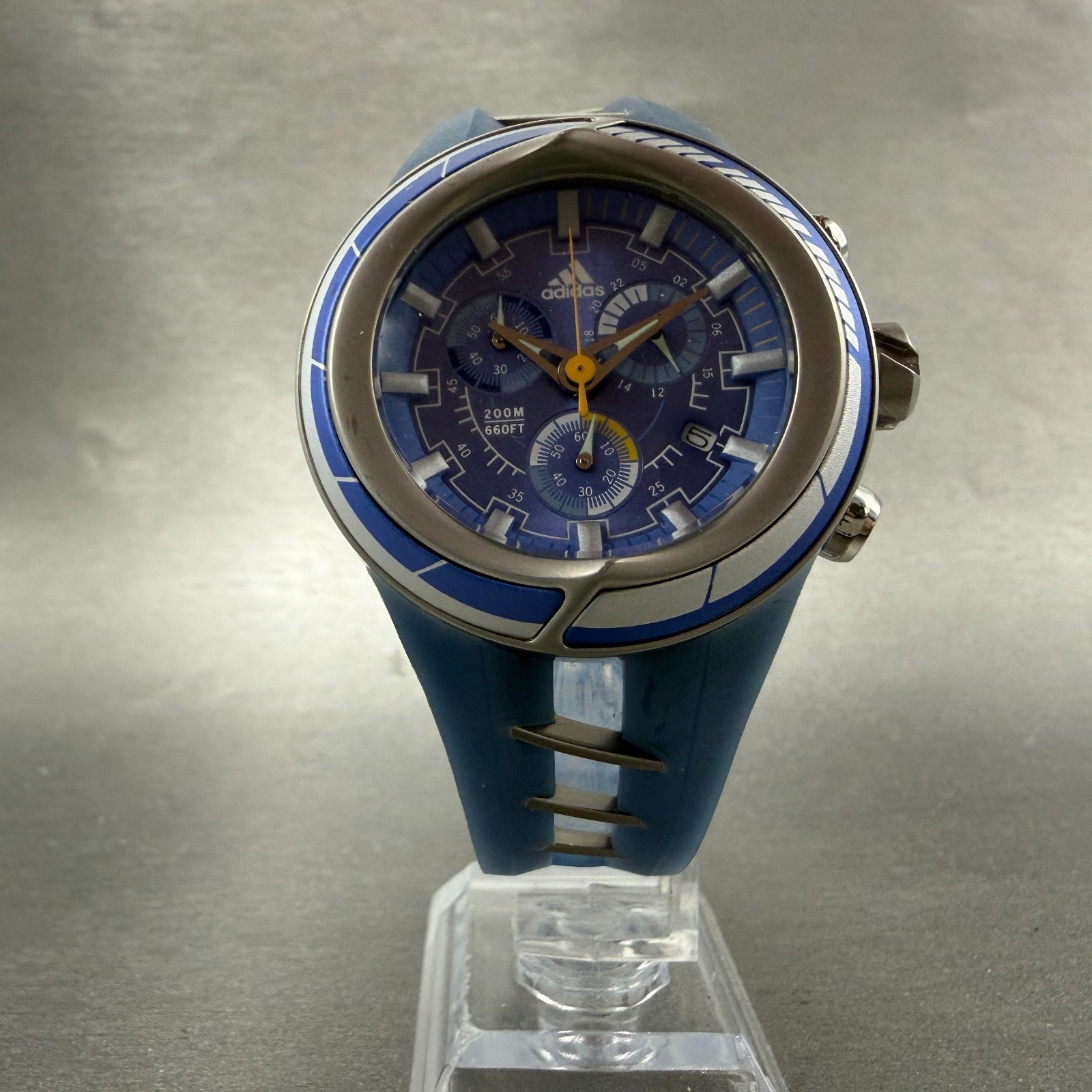 Adidas Adi-Star-Pro Chronograph Watch Men 42mm Blue Dial Steel Date Round Newbat5