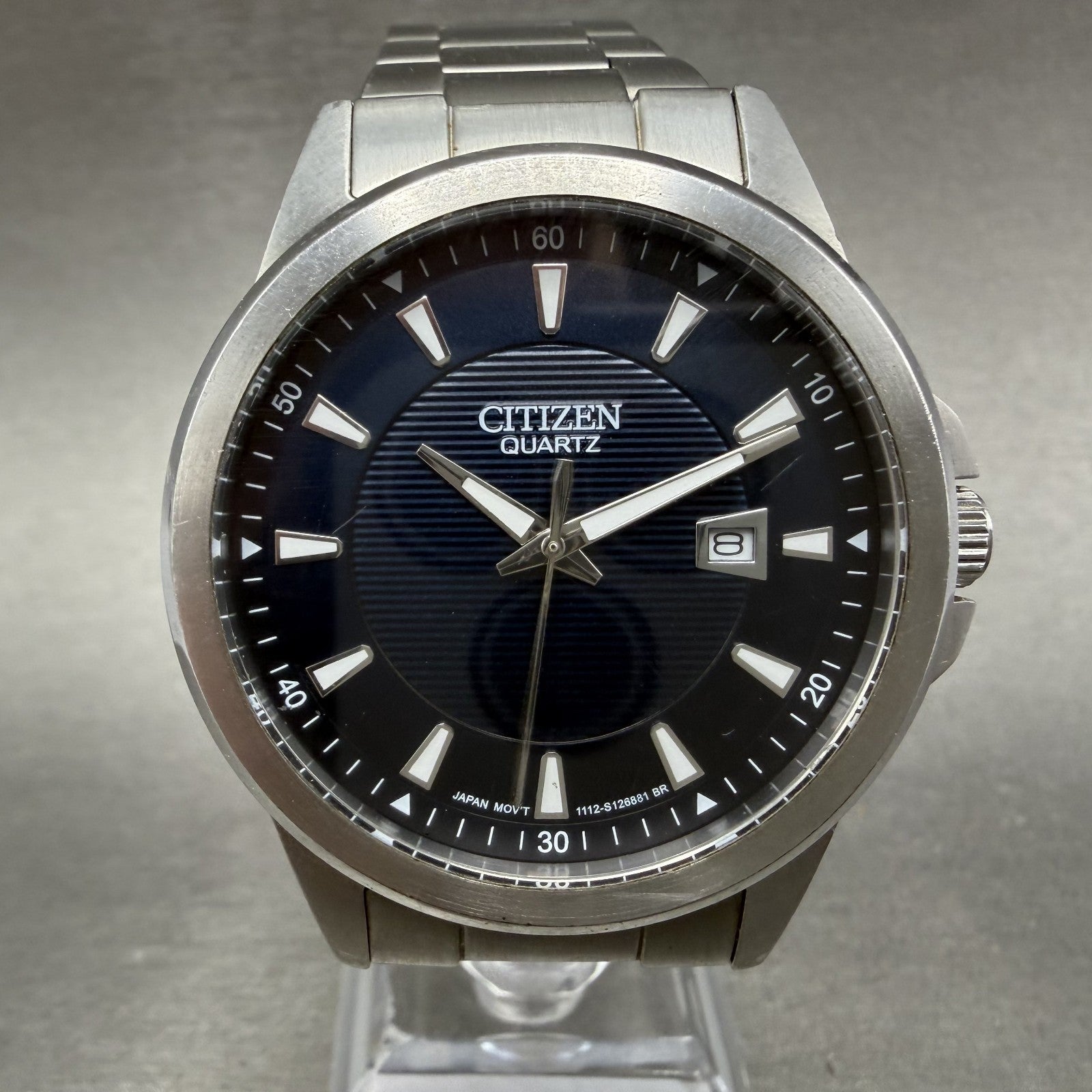 Citizen Watch Men 40mm Blue Dial Silver Tone Date Round 1112-S088216 New Batt0