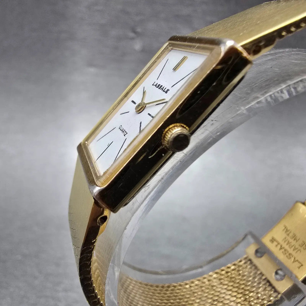Seiko Lassale Tank Watch Women 15mm White Dial Gold Rectangle 8420-7359 New Batt2