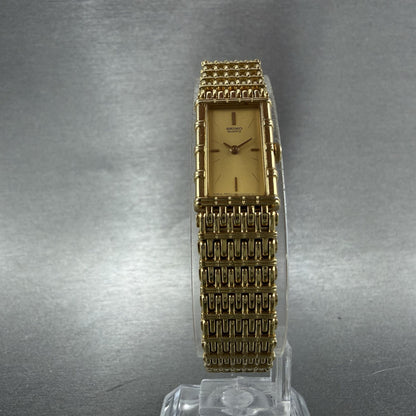 Seiko Tank Watch Women 12mm Champagne Dial Gold Tone 2e206109 New Battery AB5