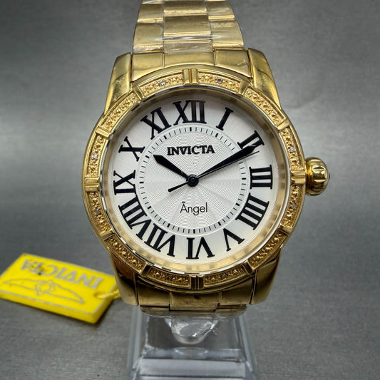Invicta Watch Women 38mm White Dial Gold Tone Round 14717 New Battery0