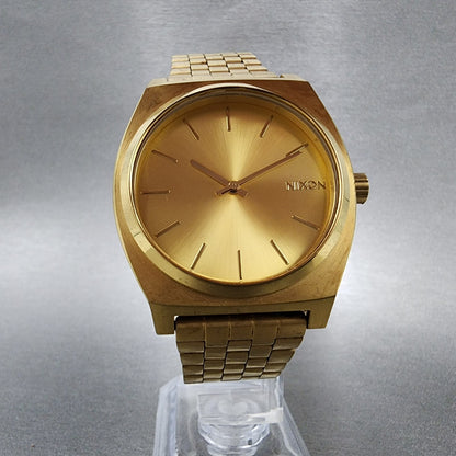 Nixon Time Teller Watch Men 37mm Gold Dial Gold Tone Round New Battery5