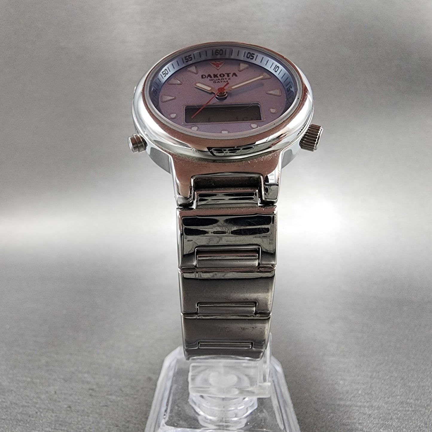 Dakota Analog Digital Watch Women 32mm Blue Dial Silver Tone Alarm Chrono NewBat5