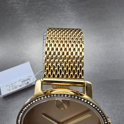 Movado Bold Shimmer Watch Women 34mm Gold Dial Gold Tone Crystal Bezel 36006564