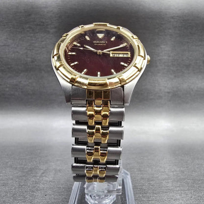 Seiko Watch Men 39mm Red Dial Two Tone Daydate Round 7N43-7068 New Battery5