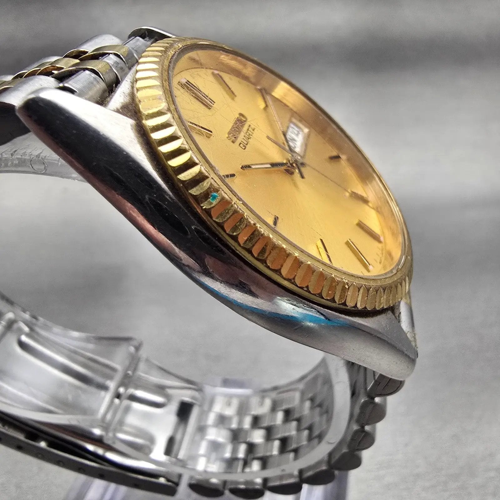 Seiko President Watch Men 35mm Gold Dial Two Tone Daydate 7N43-8111 New Battery3