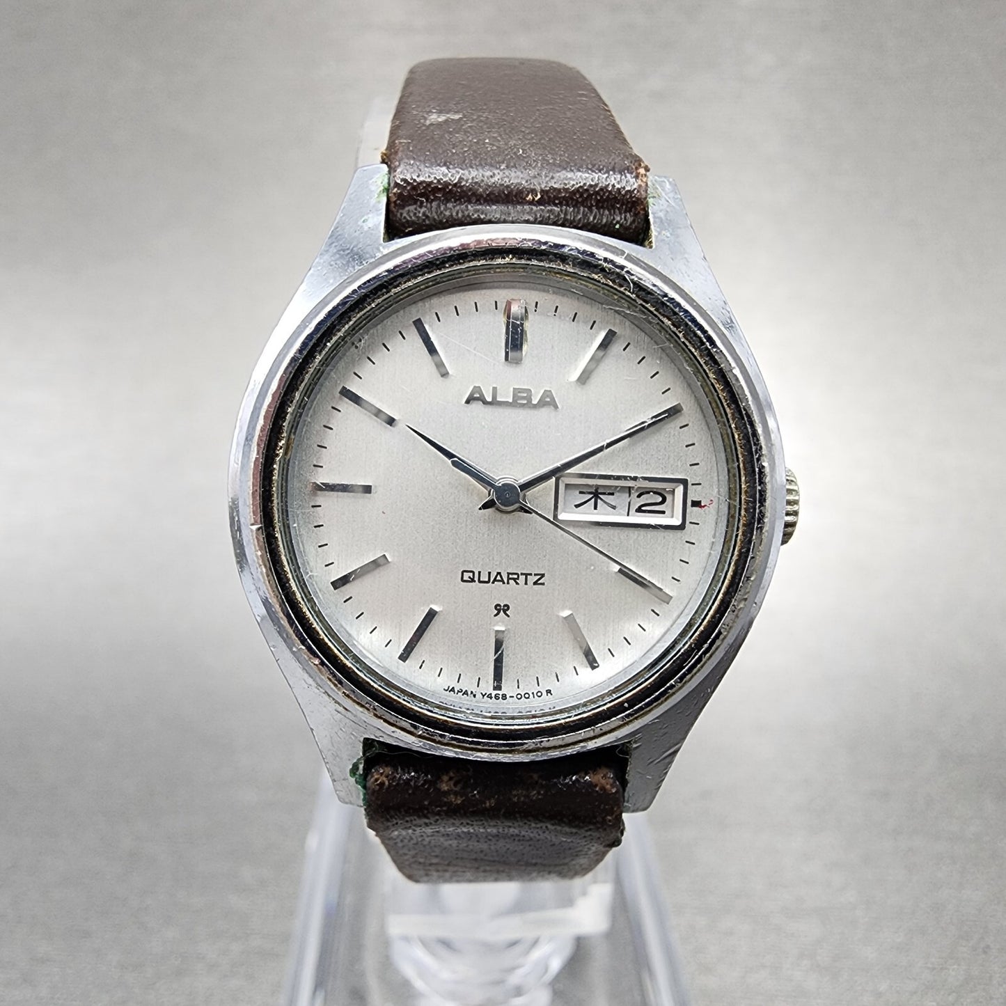 VTG Seiko Alba Watch Women 25mm Silver Dial Silver Tone Daydate Round New Batt0