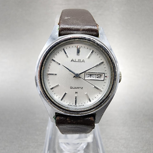 VTG Seiko Alba Watch Women 25mm Silver Dial Silver Tone Daydate Round New Batt0